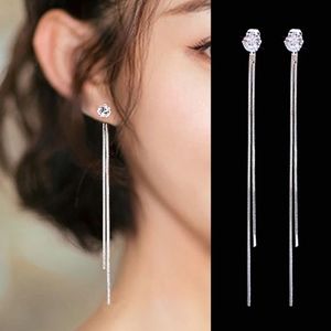 'Elise' Drop Silver Crystal Snake Chain Earrings